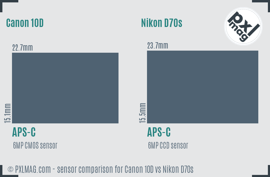 Canon 10D vs Nikon D70s sensor size comparison