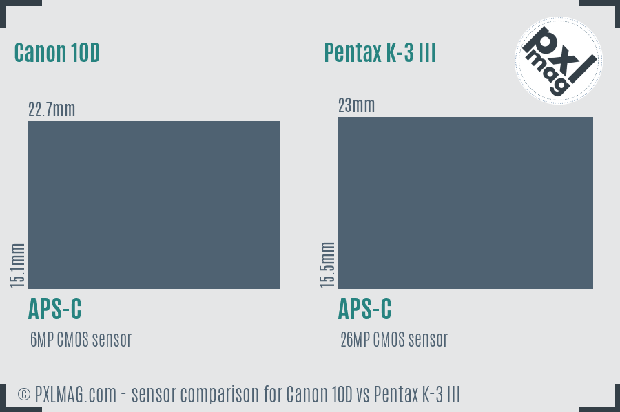 Canon 10D vs Pentax K-3 III sensor size comparison
