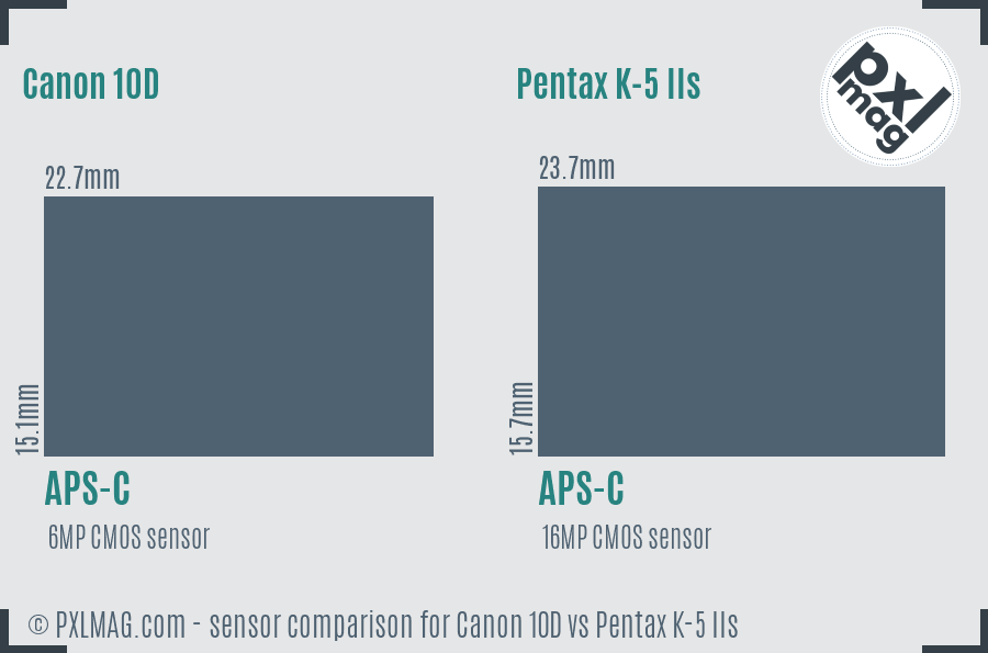 Canon 10D vs Pentax K-5 IIs sensor size comparison