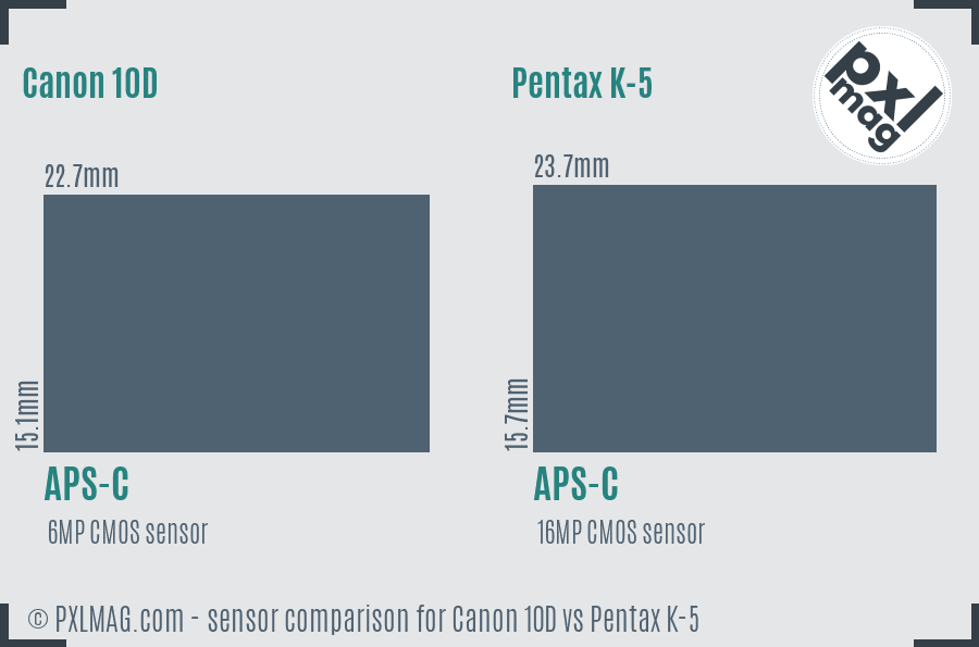 Canon 10D vs Pentax K-5 sensor size comparison