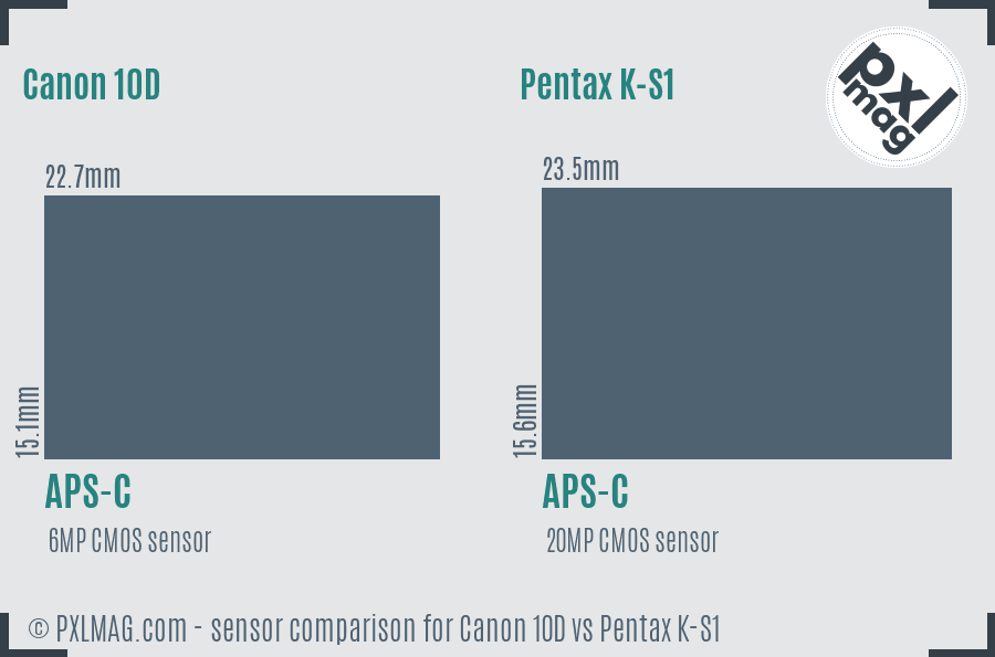 Canon 10D vs Pentax K-S1 sensor size comparison