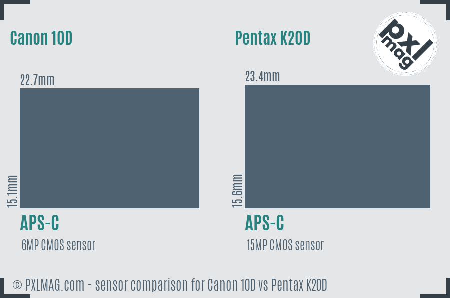 Canon 10D vs Pentax K20D sensor size comparison