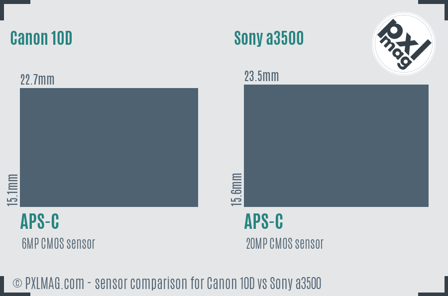 Canon 10D vs Sony a3500 sensor size comparison