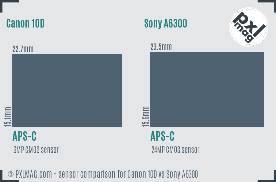 Canon 10D vs Sony A6300 sensor size comparison