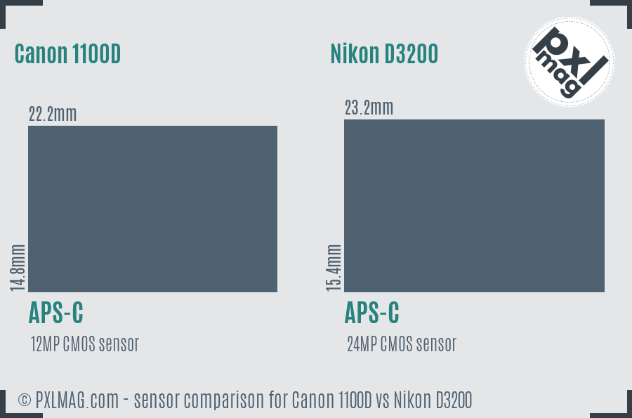 Canon 1100D vs Nikon D3200 sensor size comparison