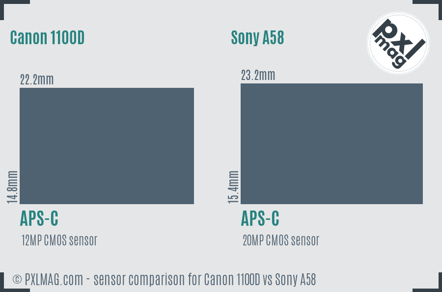 Canon 1100D vs Sony A58 sensor size comparison