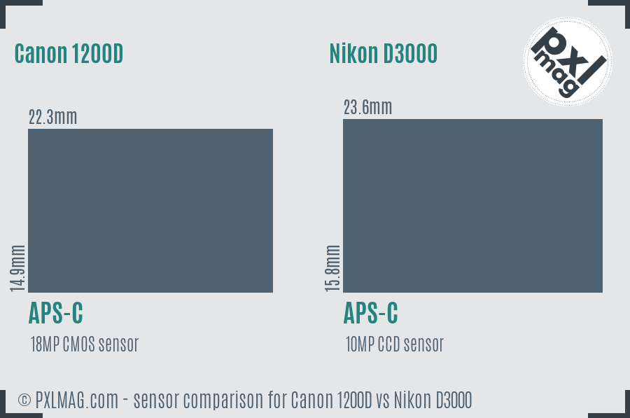 Canon 1200D vs Nikon D3000 sensor size comparison