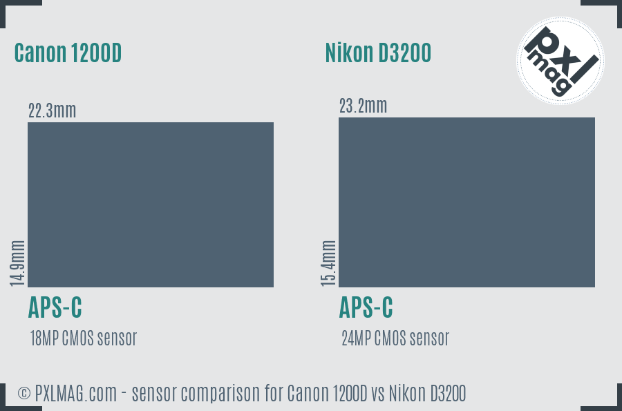 Canon 1200D vs Nikon D3200 sensor size comparison