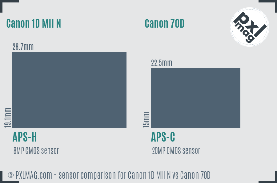 Canon 1D MII N vs Canon 70D sensor size comparison