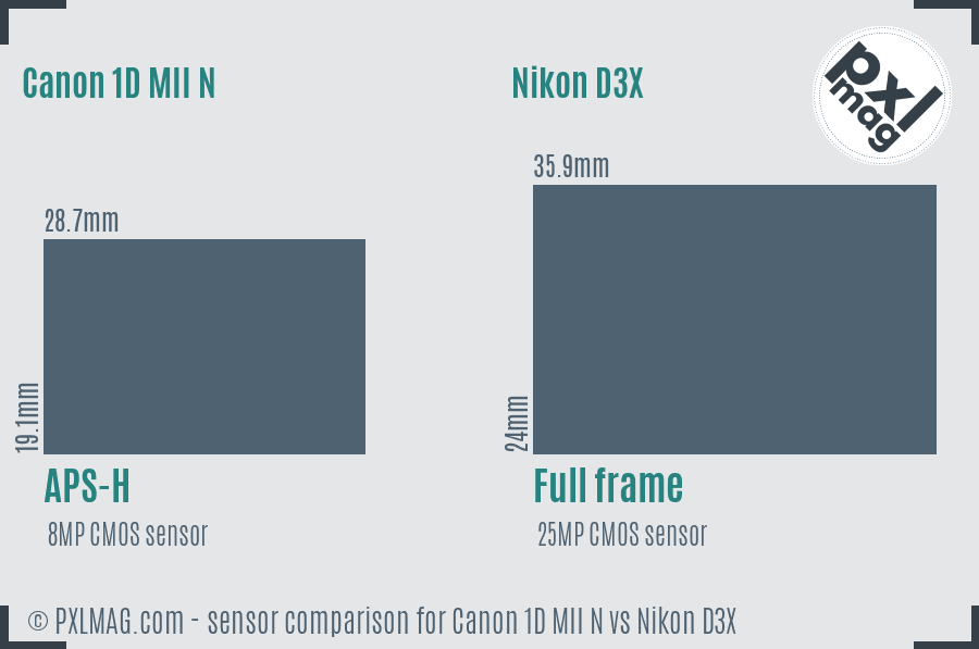 Canon 1D MII N vs Nikon D3X sensor size comparison