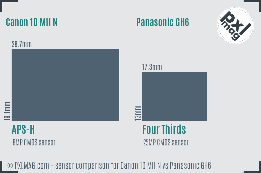 Canon 1D MII N vs Panasonic GH6 sensor size comparison Canon 1D MII N vs Panasonic GH6 sensor size comparison