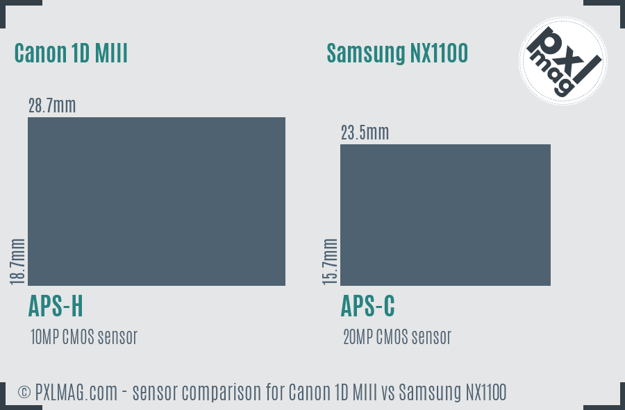 Canon 1D MIII vs Samsung NX1100 sensor size comparison