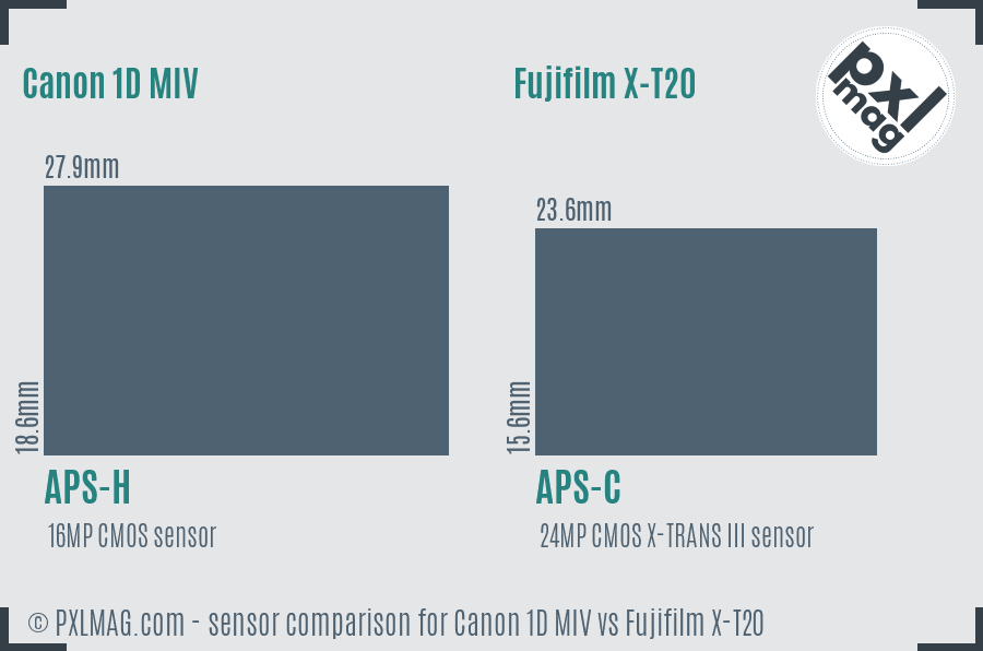 Canon 1D MIV vs Fujifilm X-T20 sensor size comparison
