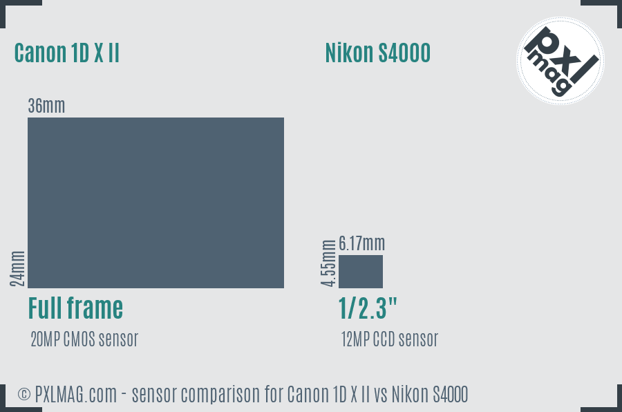Canon 1D X II vs Nikon S4000 sensor size comparison