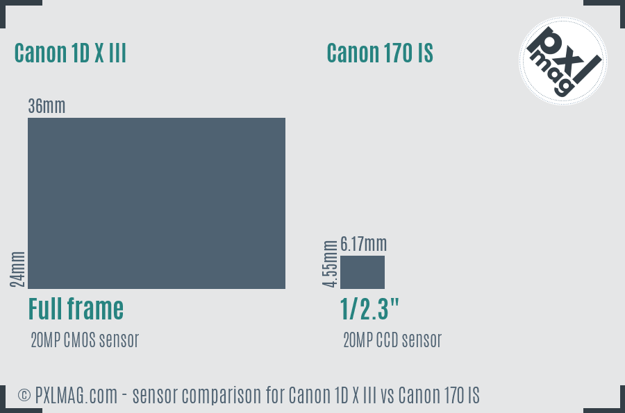 Canon 1D X III vs Canon 170 IS sensor size comparison