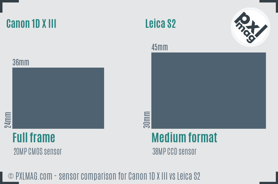 Canon 1D X III vs Leica S2 sensor size comparison
