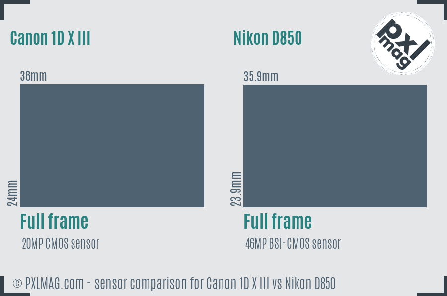 Canon 1D X III vs Nikon D850 sensor size comparison