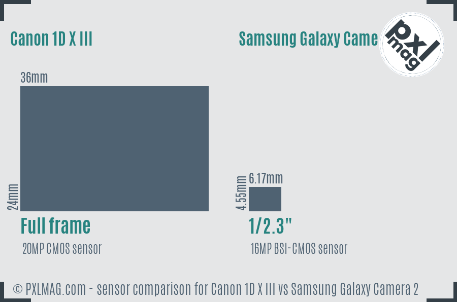 Canon 1D X III vs Samsung Galaxy Camera 2 sensor size comparison