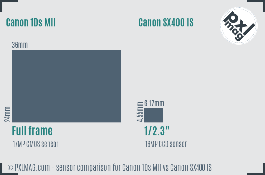 Canon 1Ds MII vs Canon SX400 IS sensor size comparison Canon 1Ds MII vs Canon SX400 IS sensor size comparison