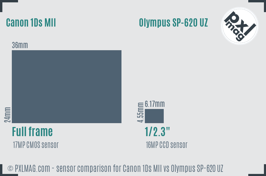 Canon 1Ds MII vs Olympus SP-620 UZ sensor size comparison