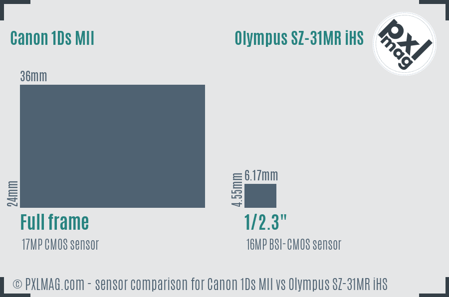 Canon 1Ds MII vs Olympus SZ-31MR iHS sensor size comparison Canon 1Ds MII vs Olympus SZ-31MR iHS sensor size comparison