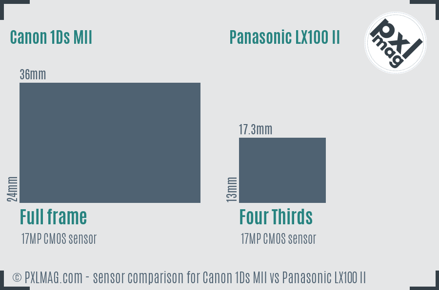 Canon 1Ds MII vs Panasonic LX100 II sensor size comparison