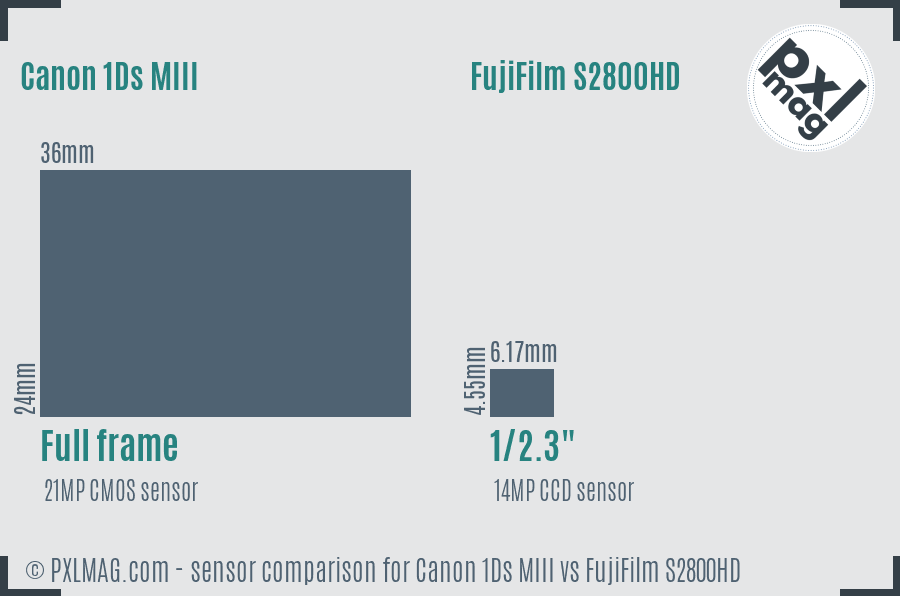 Canon 1Ds MIII vs FujiFilm S2800HD sensor size comparison