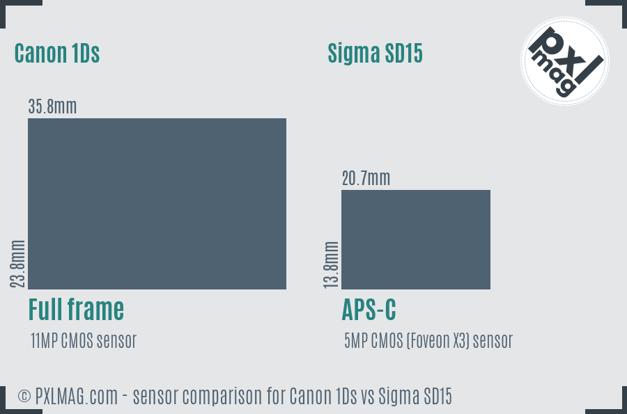 Canon 1Ds vs Sigma SD15 sensor size comparison