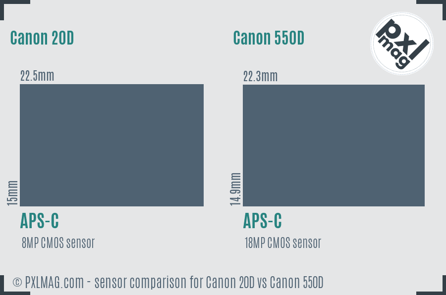 Canon 20D vs Canon 550D sensor size comparison Canon 20D vs Canon 550D sensor size comparison