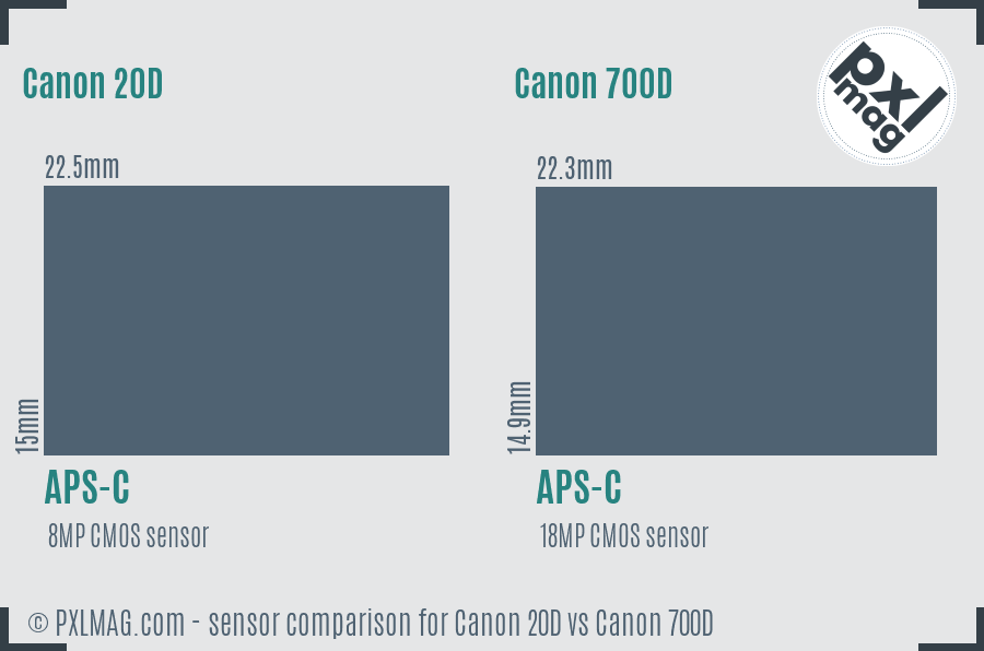 Canon 20D vs Canon 700D sensor size comparison Canon 20D vs Canon 700D sensor size comparison