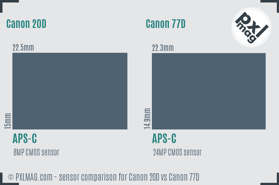 Canon 20D vs Canon 77D sensor size comparison