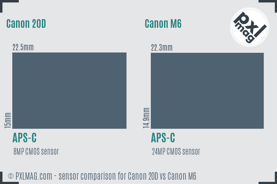 Canon 20D vs Canon M6 sensor size comparison