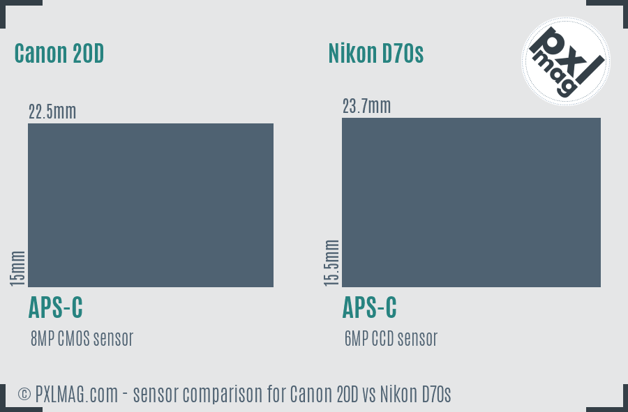 Canon 20D vs Nikon D70s sensor size comparison