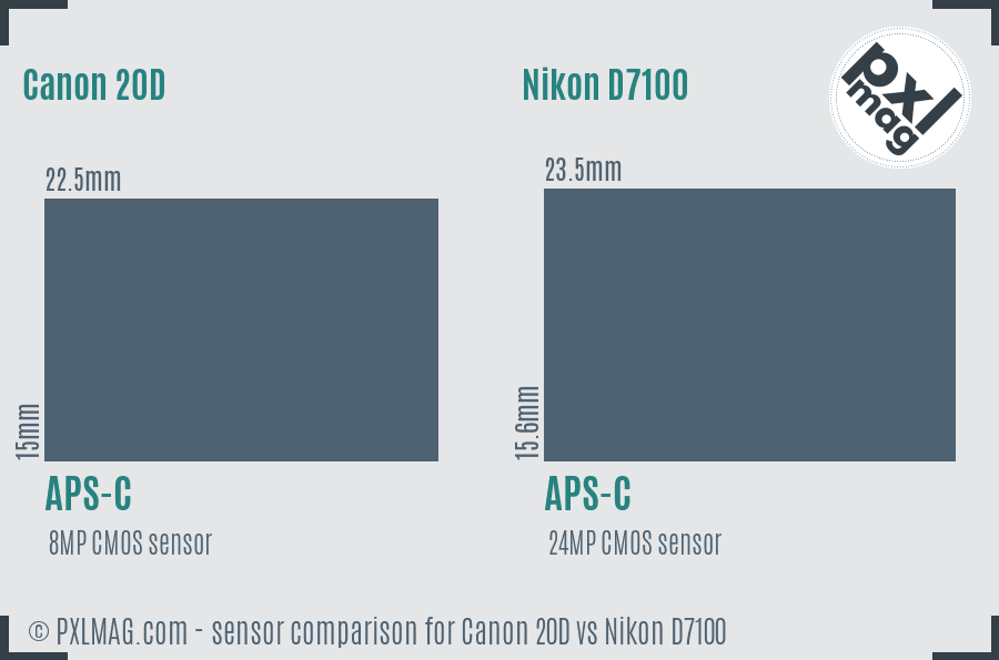 Canon 20D vs Nikon D7100 sensor size comparison