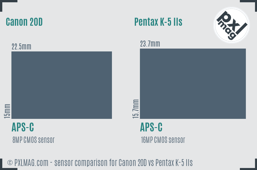 Canon 20D vs Pentax K-5 IIs sensor size comparison