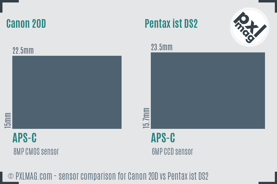 Canon 20D vs Pentax ist DS2 sensor size comparison