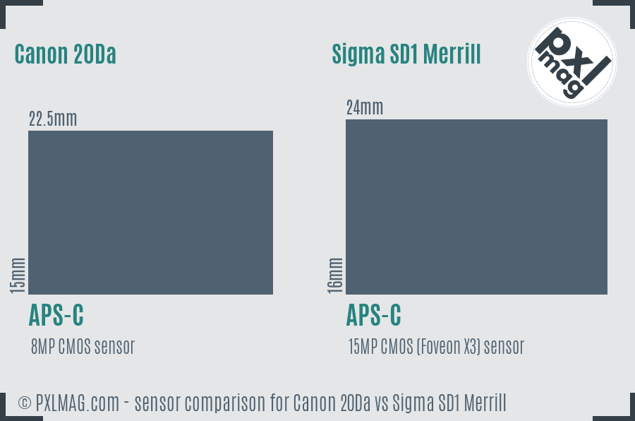 Canon 20Da vs Sigma SD1 Merrill sensor size comparison