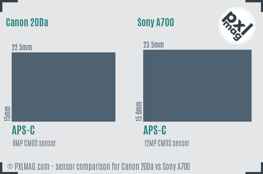 Canon 20Da vs Sony A700 sensor size comparison