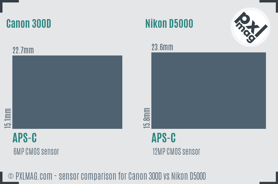 Canon 300D vs Nikon D5000 sensor size comparison