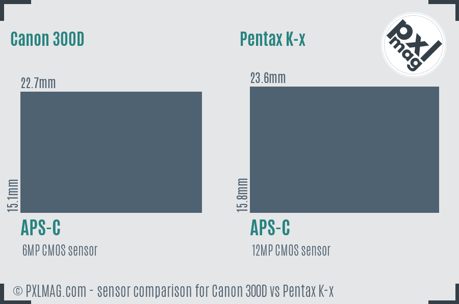 Canon 300D vs Pentax K-x sensor size comparison