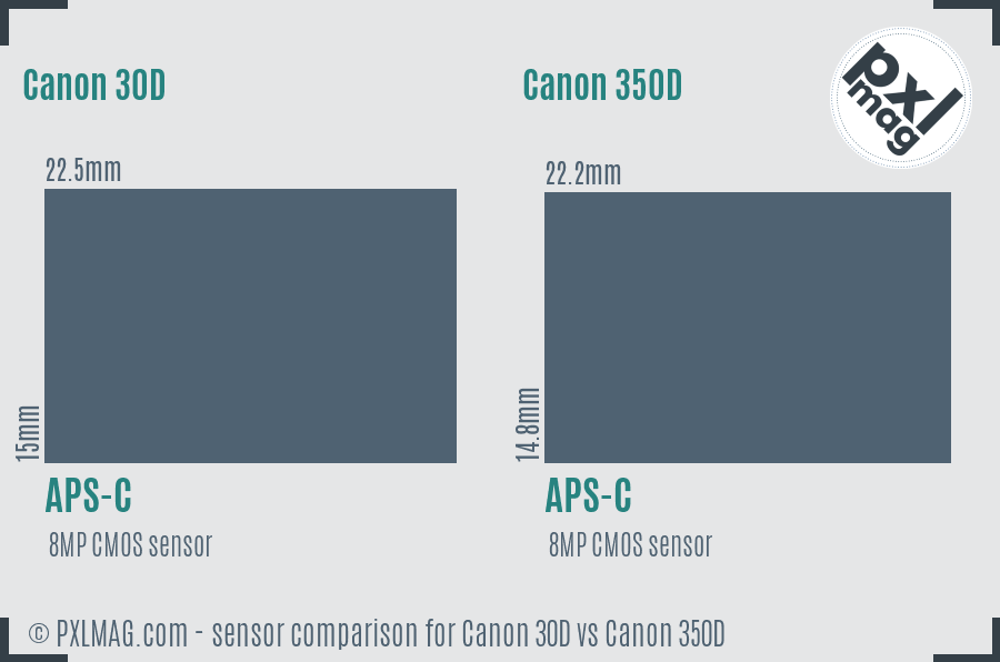 Canon 30D vs Canon 350D sensor size comparison