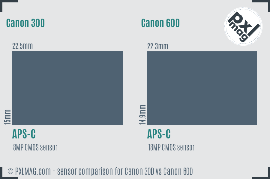 Canon 30D vs Canon 60D sensor size comparison