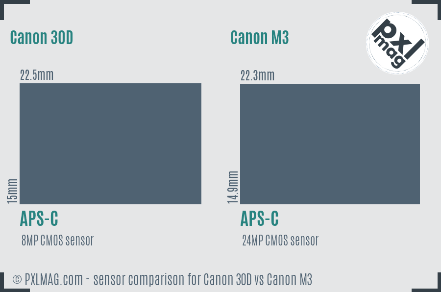 Canon 30D vs Canon M3 sensor size comparison