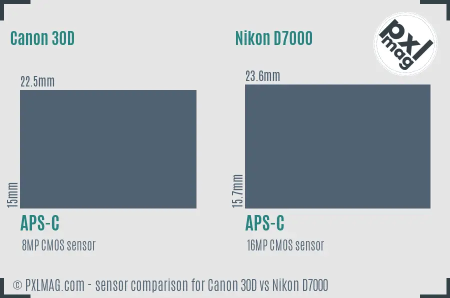 Canon 30D vs Nikon D7000 sensor size comparison