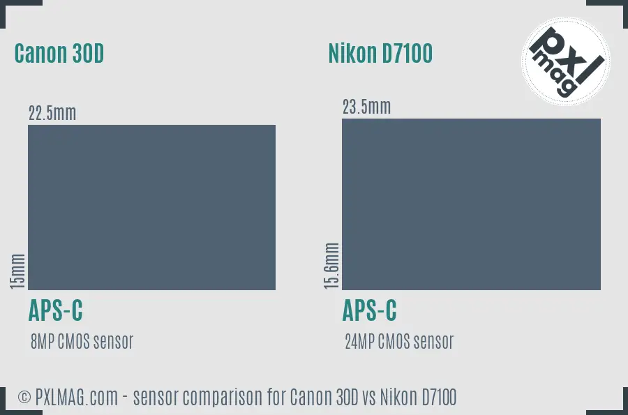 Canon 30D vs Nikon D7100 sensor size comparison