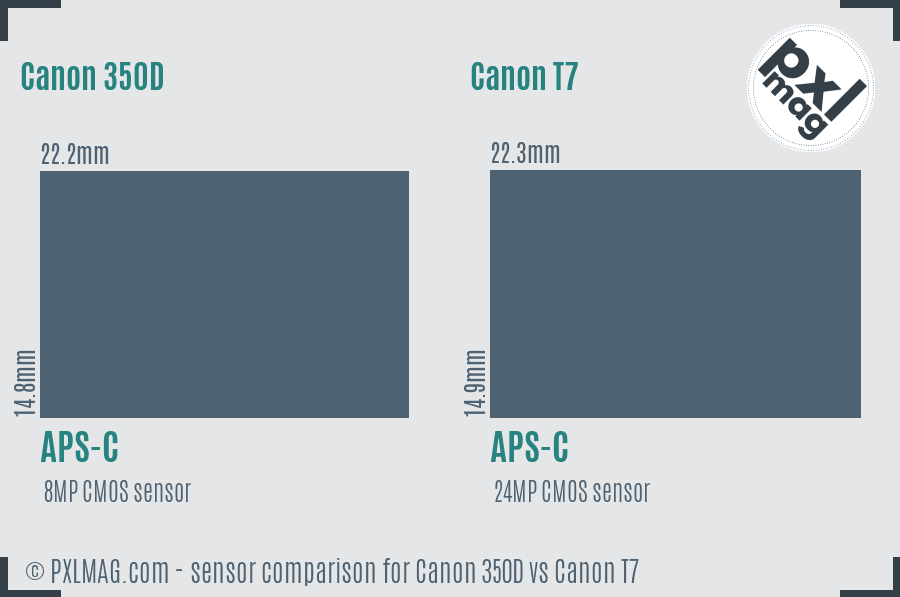 Canon 350D vs Canon T7 sensor size comparison
