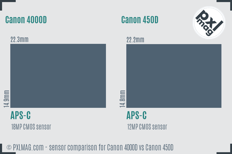 Canon 4000D vs Canon 450D sensor size comparison