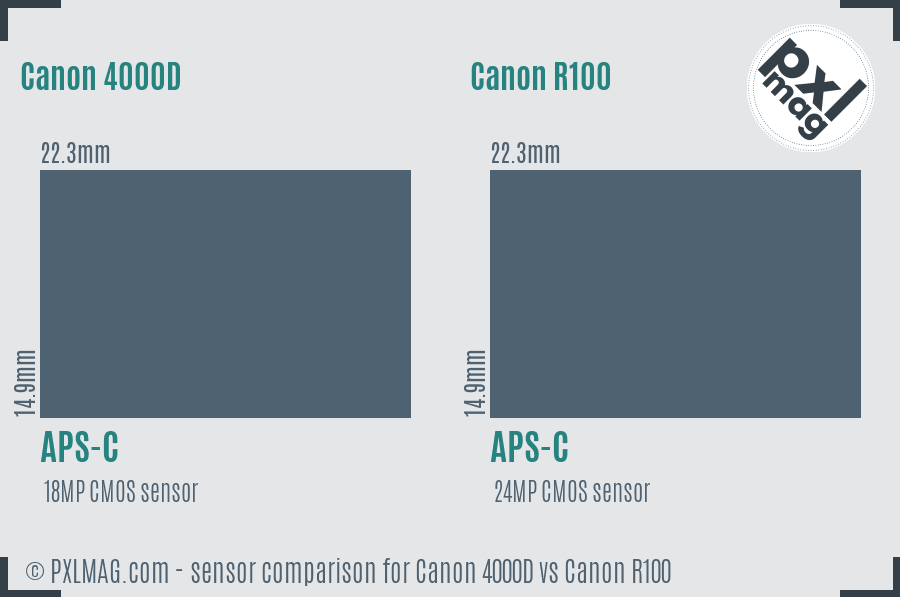 Canon 4000D vs Canon R100 sensor size comparison