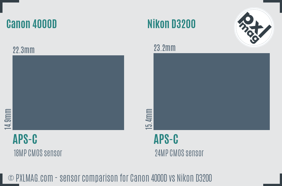 Canon 4000D vs Nikon D3200 sensor size comparison