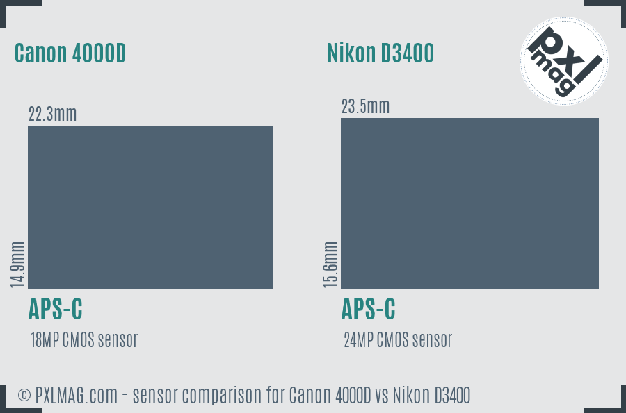 Canon 4000D vs Nikon D3400 sensor size comparison
